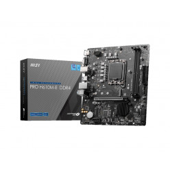 MSI PRO H610M-E DDR4, Socket 1700, Intel® H610 (14/13/12th Gen CPU), Dual 2xDDR4-3200, VGA, HDMI, CPU Intel graphics, 1xPCIe X16 4.0, 4xSATA3, 1xM.2, 1xPCIe X1, ALC897 7.1 HDA, 1xGbE LAN, 4xUSB3.2, RGB Led, mATX